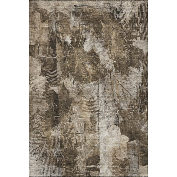 HomeRoots 9' X 12' Floral Washable Area Rug in Taupe & Ivory - UV Protected, Durable, Easy Care for Homes! 649089