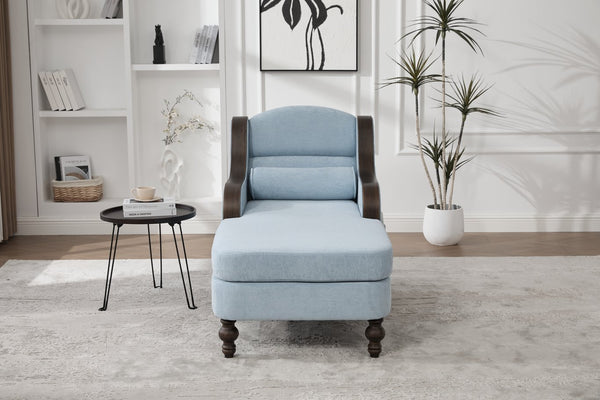English Elm UNITED Oversized Chaise Lounge Sofa Bed with Solid Wood Arms, High-Resilience Foam, 800lb Capacity and Storage Pockets Light Blue W1568S00209