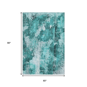 HomeRoots 5' X 8' Teal and Ivory Floral Area Rug - Stylish, Stain-Resistant, UV-Protected for Everyday Use! 649092