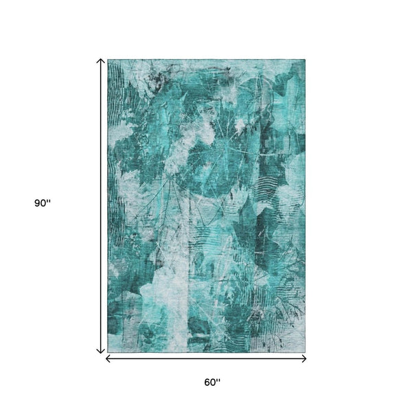 HomeRoots 5' X 8' Teal and Ivory Floral Area Rug - Stylish, Stain-Resistant, UV-Protected for Everyday Use! 649092