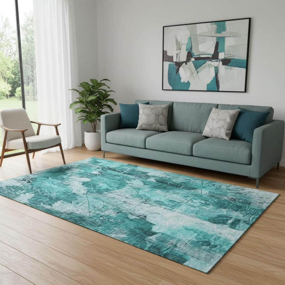 HomeRoots 5' X 8' Teal and Ivory Floral Area Rug - Stylish, Stain-Resistant, UV-Protected for Everyday Use! 649092