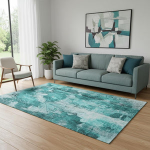 HomeRoots 5' X 8' Teal and Ivory Floral Area Rug - Stylish, Stain-Resistant, UV-Protected for Everyday Use! 649092