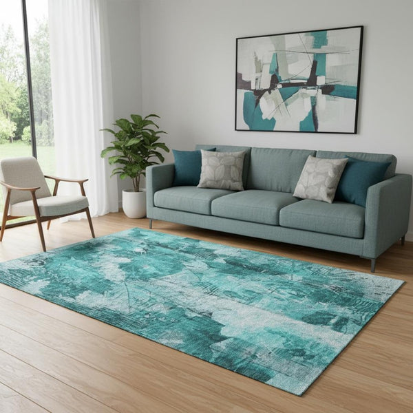 HomeRoots 5' X 8' Teal and Ivory Floral Area Rug - Stylish, Stain-Resistant, UV-Protected for Everyday Use! 649092