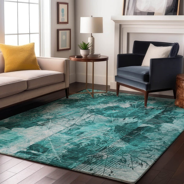 HomeRoots 5' X 8' Teal and Ivory Floral Area Rug - Stylish, Stain-Resistant, UV-Protected for Everyday Use! 649092