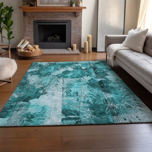 HomeRoots 5' X 8' Teal and Ivory Floral Area Rug - Stylish, Stain-Resistant, UV-Protected for Everyday Use! 649092
