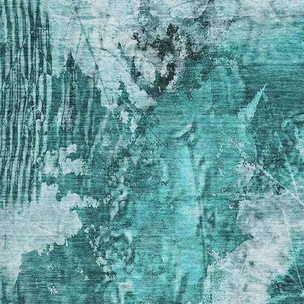 HomeRoots 8' X 10' Teal and Ivory Floral Area Rug - Washable, UV-Protected, and Perfect for High-Traffic Homes! 649094
