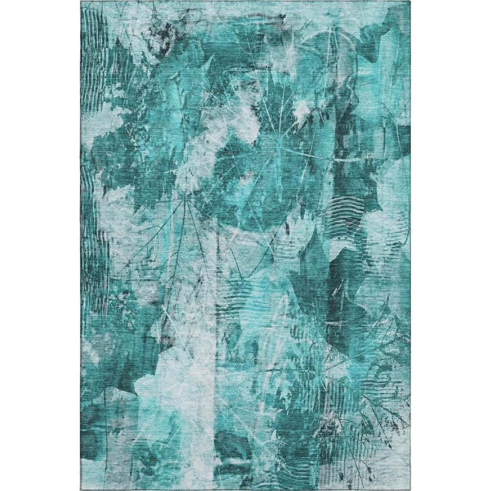 HomeRoots 10' X 14' Teal And Ivory Floral Area Rug - Washable, UV-Protected, Durable for Kids & Pets' Homes 649096