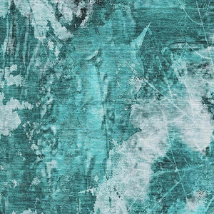 HomeRoots 10' X 14' Teal And Ivory Floral Area Rug - Washable, UV-Protected, Durable for Kids & Pets' Homes 649096
