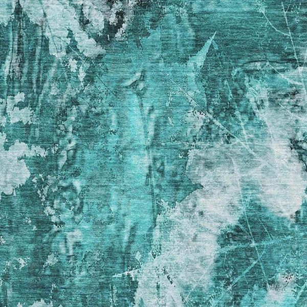 HomeRoots 10' X 14' Teal And Ivory Floral Area Rug - Washable, UV-Protected, Durable for Kids & Pets' Homes 649096