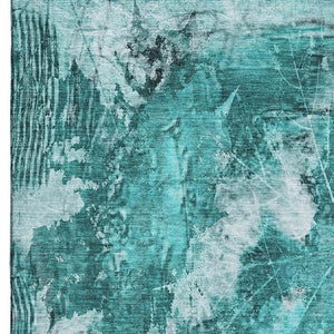 HomeRoots 10' X 14' Teal And Ivory Floral Area Rug - Washable, UV-Protected, Durable for Kids & Pets' Homes 649096