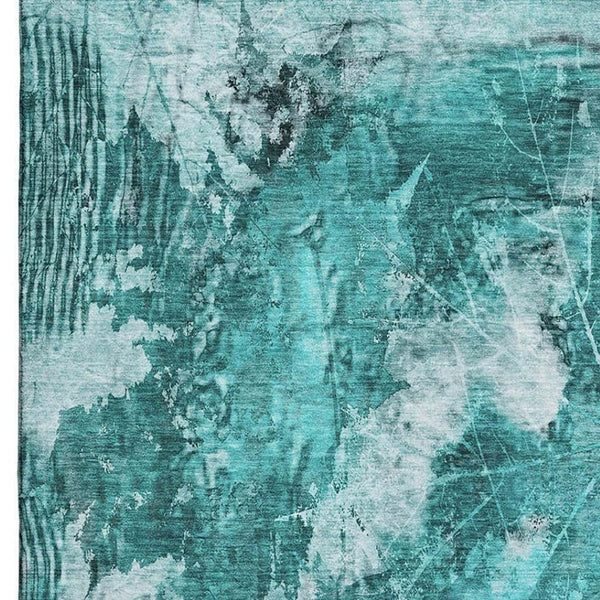 HomeRoots 10' X 14' Teal And Ivory Floral Area Rug - Washable, UV-Protected, Durable for Kids & Pets' Homes 649096
