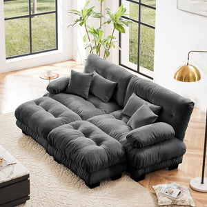English Elm Cloud Chenille Sleeper Sofa - Modern 2-Seater With Pillows & Ottomans For Cozy Living Room Style W714S01018
