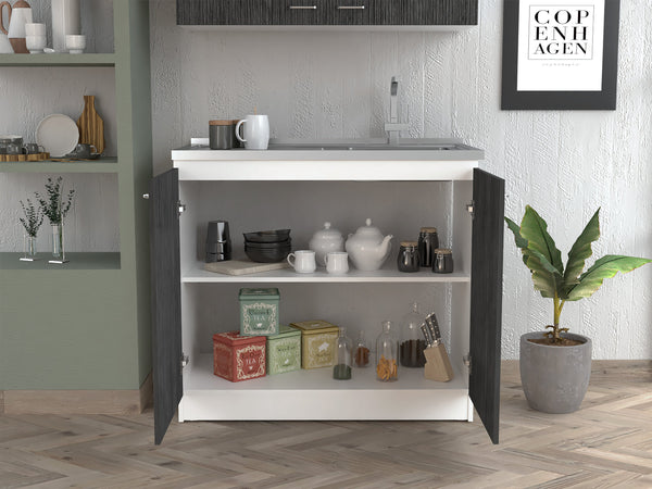 English Elm Oklahoma Utility Sink Cabinet With Stainless Steel Countertop & Double Doors For Effortless Storage B128S00140