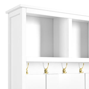 English Elm On-trend Entryway Hall Tree with Gold Hooks Bench Drawers and Shoe Cabinet Storage White N721S000056K-1
