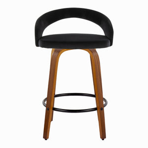 English Elm Fixed-height Swivel Counterstools Mahogany Wood Chrome Footrest Velvet Seat Set of 2 Black B202S01777