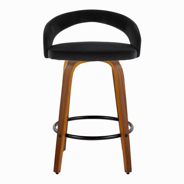 English Elm Fixed-height Swivel Counterstools Mahogany Wood Chrome Footrest Velvet Seat Set of 2 Black B202S01777