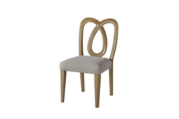 English Elm Carved Eucalyptus Back Chair Set of 2 Tan Upholstered Seats Elegant Open-Loop Carved Design, Durable Wood Finish B2699P396164