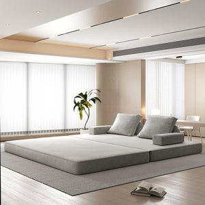 English Elm 86.6"Multifunctional Folding Sofa Bed with Chaise, Fluffy Chenille, Removable Backs & Pillows, Deep Seat Lounge LIGHT GREY W3219P340666