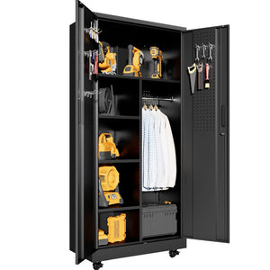 English Elm Metal Rolling Garage Cabinet with Pegboard Door Drawer Locking Storage and Adjustable Shelves T2398P465999