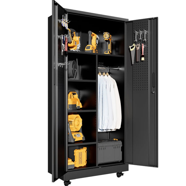 English Elm Metal Rolling Garage Cabinet with Pegboard Door Drawer Locking Storage and Adjustable Shelves T2398P465999