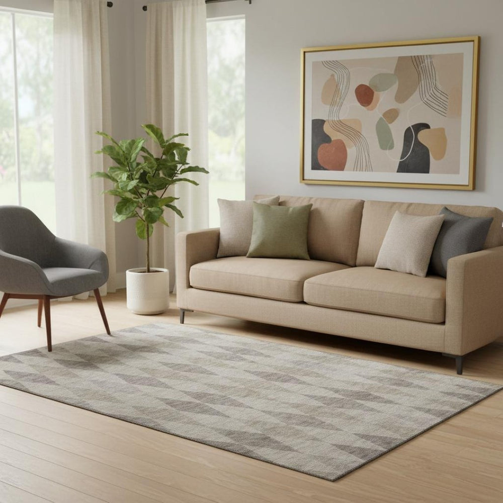 HomeRoots 5' X 8' Stylish Beige & Gray Geometric Washable Area Rug with UV Protection for Busy Homes 649344