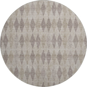 HomeRoots 8' Beige and Gray Geometric Washable Round Rug - UV Protected, Soft, Modern Design for Any Space 649345