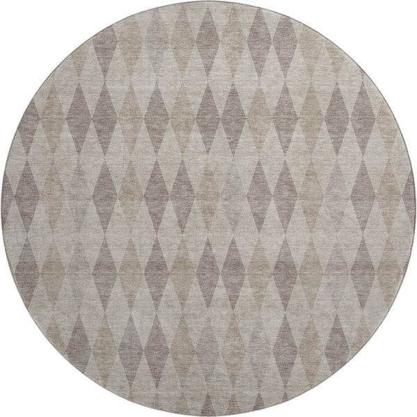 HomeRoots 8' Beige and Gray Geometric Washable Round Rug - UV Protected, Soft, Modern Design for Any Space 649345