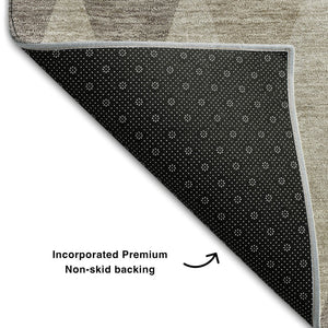 HomeRoots 8' Beige and Gray Geometric Washable Round Rug - UV Protected, Soft, Modern Design for Any Space 649345