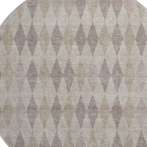 HomeRoots 8' Beige and Gray Geometric Washable Round Rug - UV Protected, Soft, Modern Design for Any Space 649345