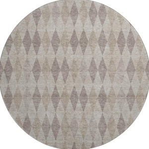 HomeRoots 8' Beige and Gray Geometric Washable Round Rug - UV Protected, Soft, Modern Design for Any Space 649345