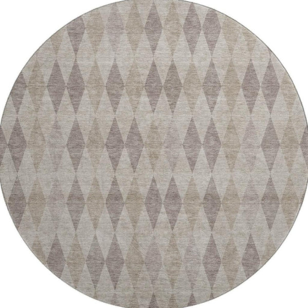 HomeRoots 8' Beige and Gray Geometric Washable Round Rug - UV Protected, Soft, Modern Design for Any Space 649345