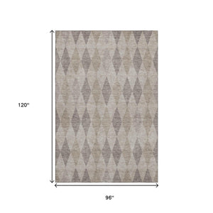 HomeRoots 8' X 10' Beige and Gray Geometric Area Rug - Stylish, Washable, UV-Protected for Family Spaces 649346
