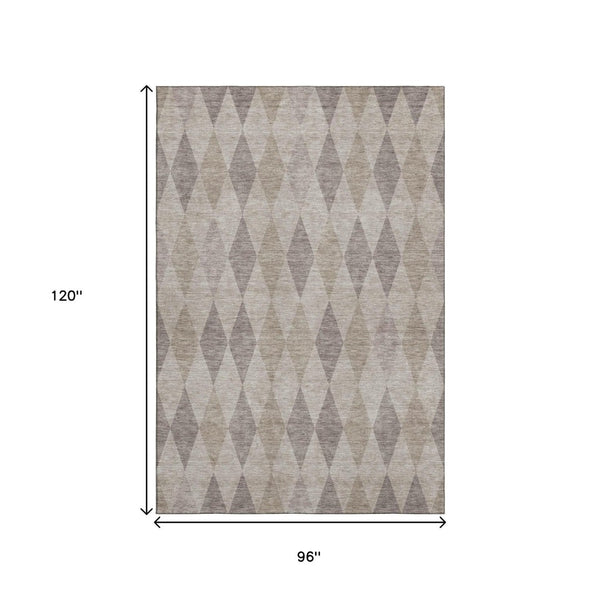 HomeRoots 8' X 10' Beige and Gray Geometric Area Rug - Stylish, Washable, UV-Protected for Family Spaces 649346