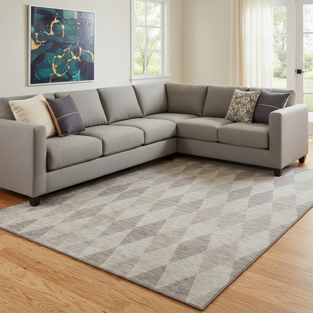 HomeRoots 8' X 10' Beige and Gray Geometric Area Rug - Stylish, Washable, UV-Protected for Family Spaces 649346