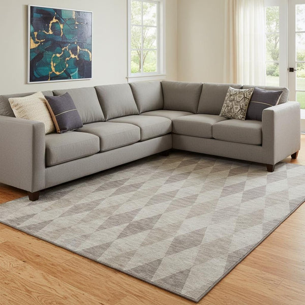 HomeRoots 8' X 10' Beige and Gray Geometric Area Rug - Stylish, Washable, UV-Protected for Family Spaces 649346
