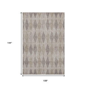 HomeRoots 9' X 12' Beige and Gray Geometric Area Rug - Washable, UV Protected, Durable, Perfect for High-Traffic Rooms 649347
