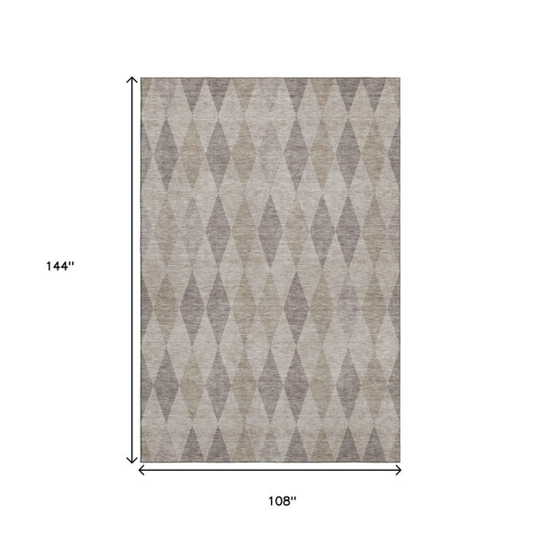 HomeRoots 9' X 12' Beige and Gray Geometric Area Rug - Washable, UV Protected, Durable, Perfect for High-Traffic Rooms 649347