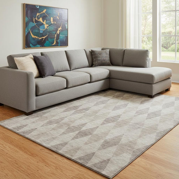 HomeRoots 9' X 12' Beige and Gray Geometric Area Rug - Washable, UV Protected, Durable, Perfect for High-Traffic Rooms 649347