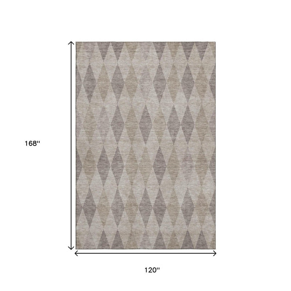 HomeRoots 10' X 14' Modern Beige & Gray Geometric Washable Area Rug with UV Protection for High-Traffic Areas 649348