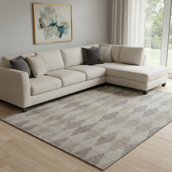 HomeRoots 10' X 14' Modern Beige & Gray Geometric Washable Area Rug with UV Protection for High-Traffic Areas 649348