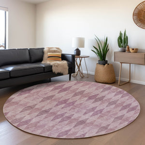 HomeRoots 8' Blush and Purple Geometric Washable Round Rug – Stylish, UV-Protected, Easy-Clean for Any Space 649351