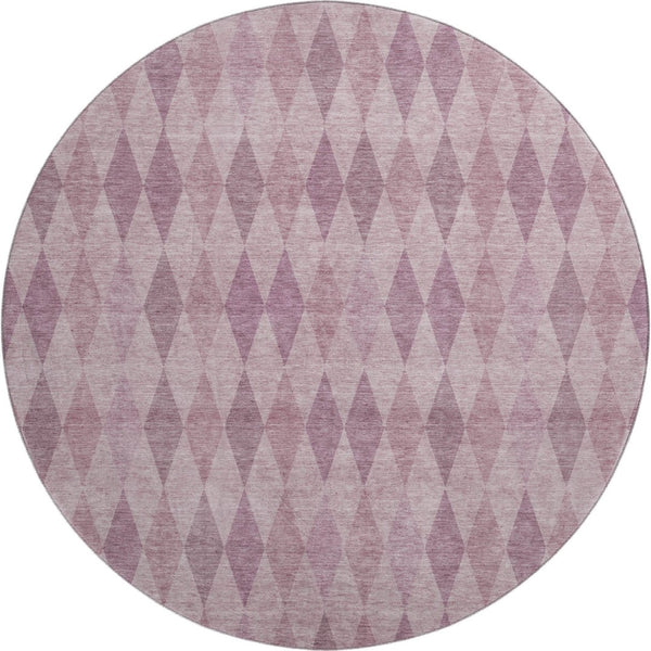 HomeRoots 8' Blush and Purple Geometric Washable Round Rug – Stylish, UV-Protected, Easy-Clean for Any Space 649351