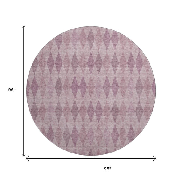 HomeRoots 8' Blush and Purple Geometric Washable Round Rug – Stylish, UV-Protected, Easy-Clean for Any Space 649351