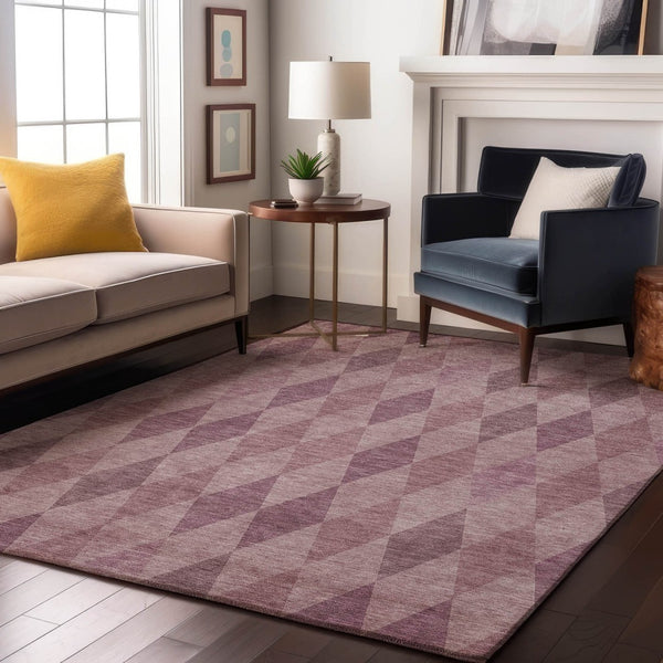 HomeRoots 10' X 14' Blush & Purple Geometric Washable Area Rug - Stain Resistant, UV Protected, Durable Design 649354