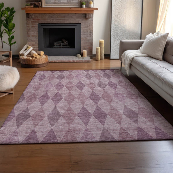 HomeRoots 10' X 14' Blush & Purple Geometric Washable Area Rug - Stain Resistant, UV Protected, Durable Design 649354