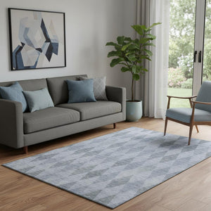 HomeRoots 5' X 8' Denim Blue & Ivory Geometric Area Rug - Washable, UV Protected, Stain Resistant & Stylish! 649356