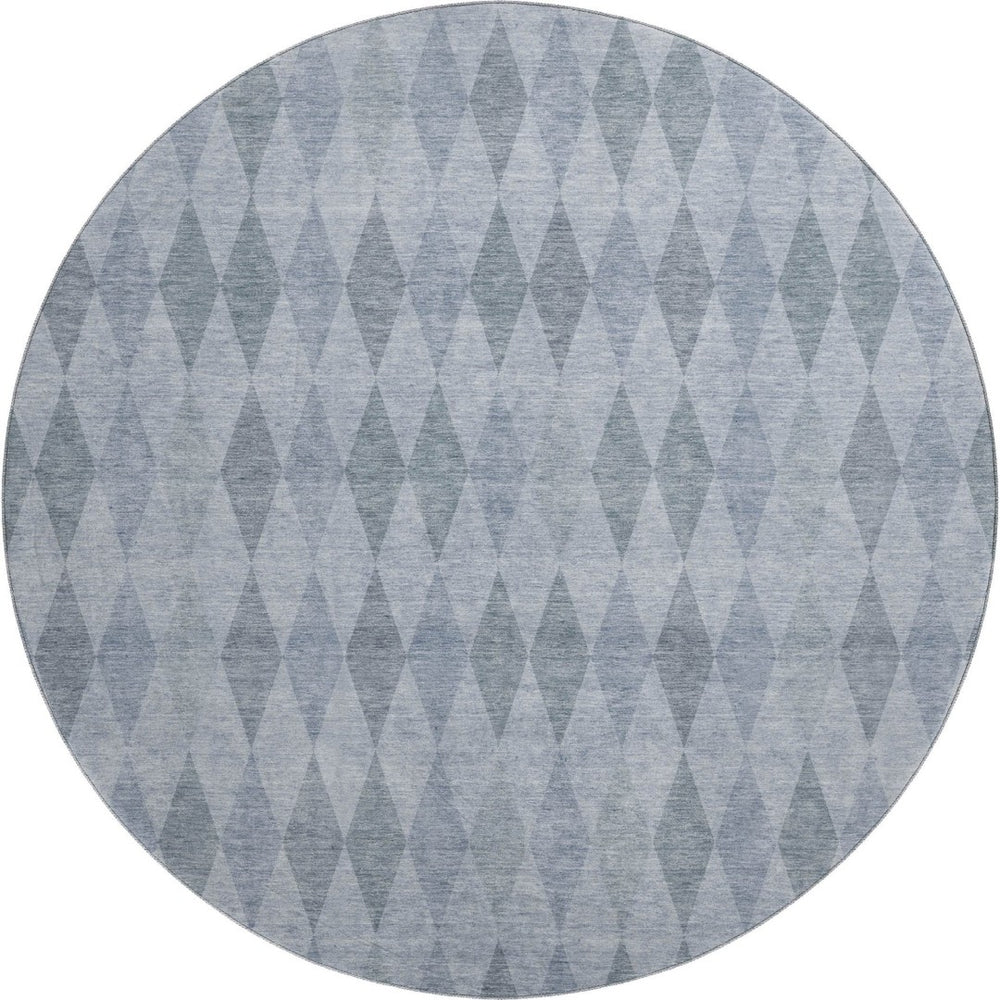 HomeRoots 8' Denim Blue Round Rug - Geometric, Washable, UV Protected, Stain-Resistant for Busy Homes & Patios 649357