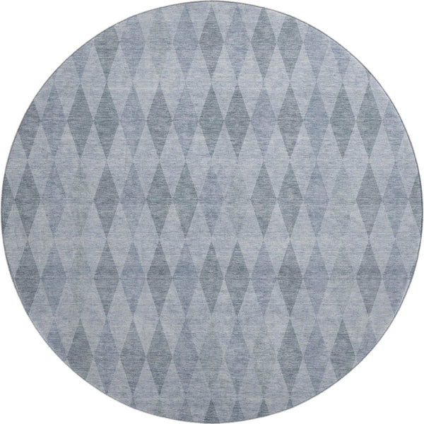 HomeRoots 8' Denim Blue Round Rug - Geometric, Washable, UV Protected, Stain-Resistant for Busy Homes & Patios 649357