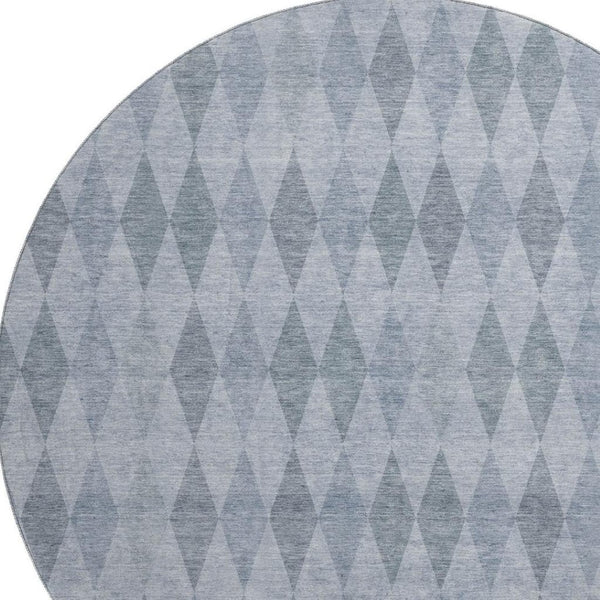 HomeRoots 8' Denim Blue Round Rug - Geometric, Washable, UV Protected, Stain-Resistant for Busy Homes & Patios 649357