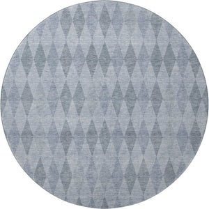HomeRoots 8' Denim Blue Round Rug - Geometric, Washable, UV Protected, Stain-Resistant for Busy Homes & Patios 649357